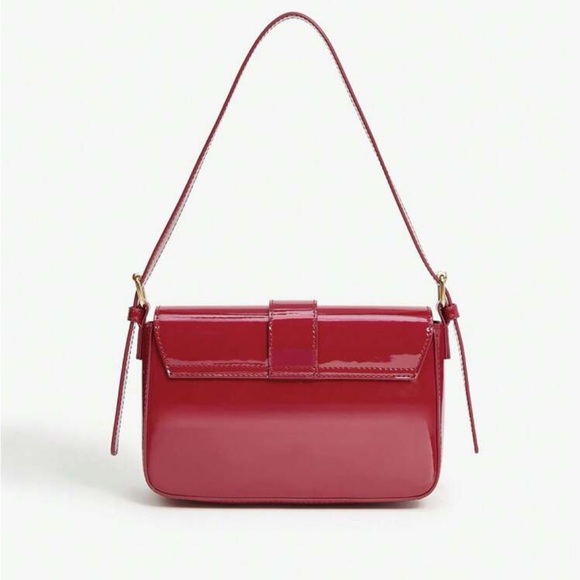 Burgundy / maroon / dark red / wine color adjustable patent gold buckle bag - Picture 7 of 15